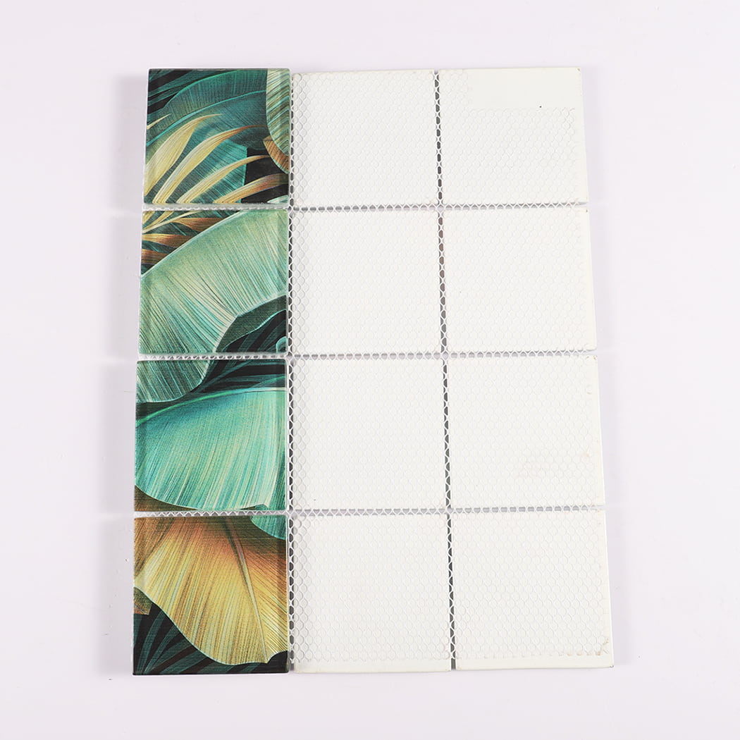 Green Gold Tropical Leaf Glass Wall Mosaic for Modern Washroom Tiles