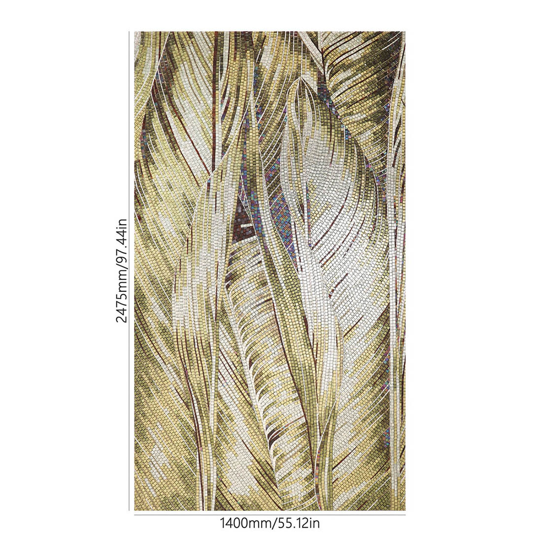 Green leaf glass mosaic mural size display showing 2475mm by 1400mm
