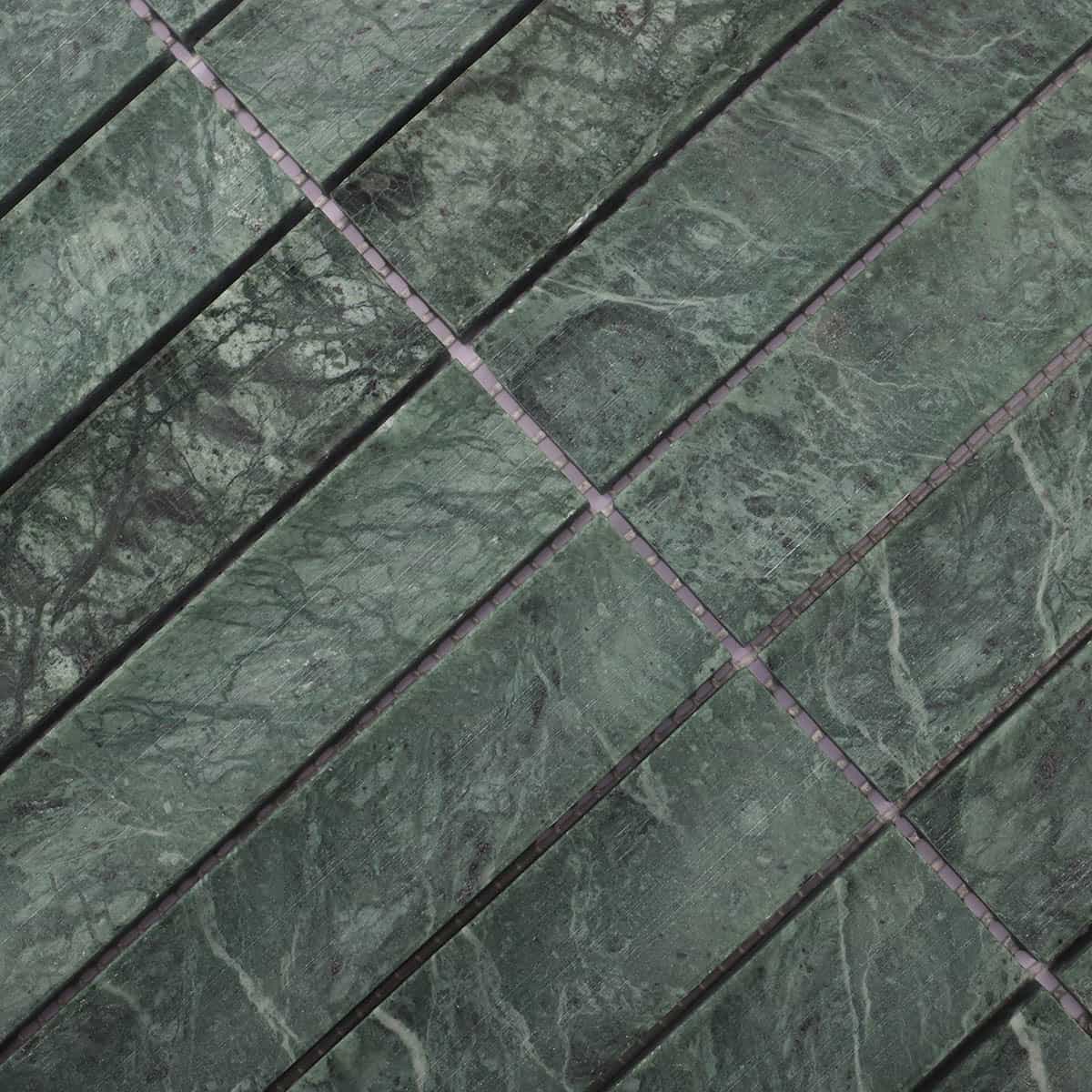 Diagonal detail of green marble stick mosaic layout