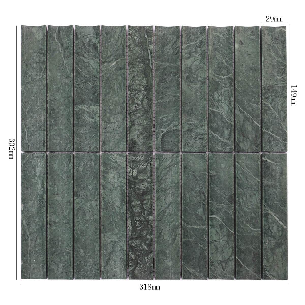 Green marble stick mosaic tile with size dimensions