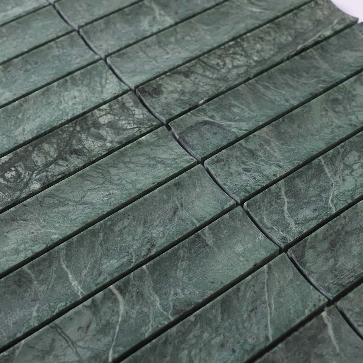 Side view showing green marble tile texture