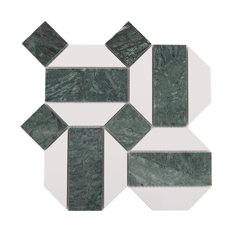 Single sheet of Green and White Hexagon Marble Tiles for wall and floor installation