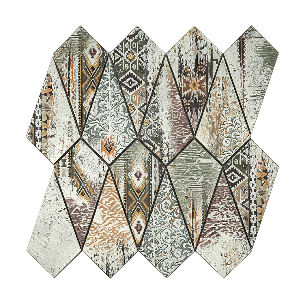 Grey retro diamond shaped mosaic tile with mixed mosaic tile patterns