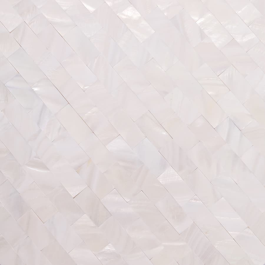 Diagonal close-up of pearl shell mosaic showing strip layout