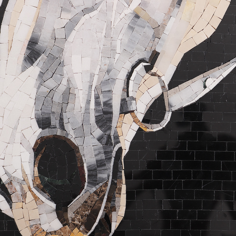 Close-up of the horse’s bridle and muzzle mosaic design