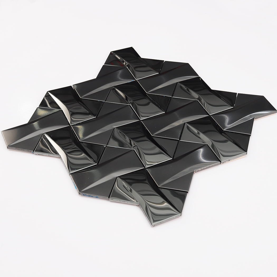 A single sheet of interlocking 3D black geometric mosaic tiles on a white background.