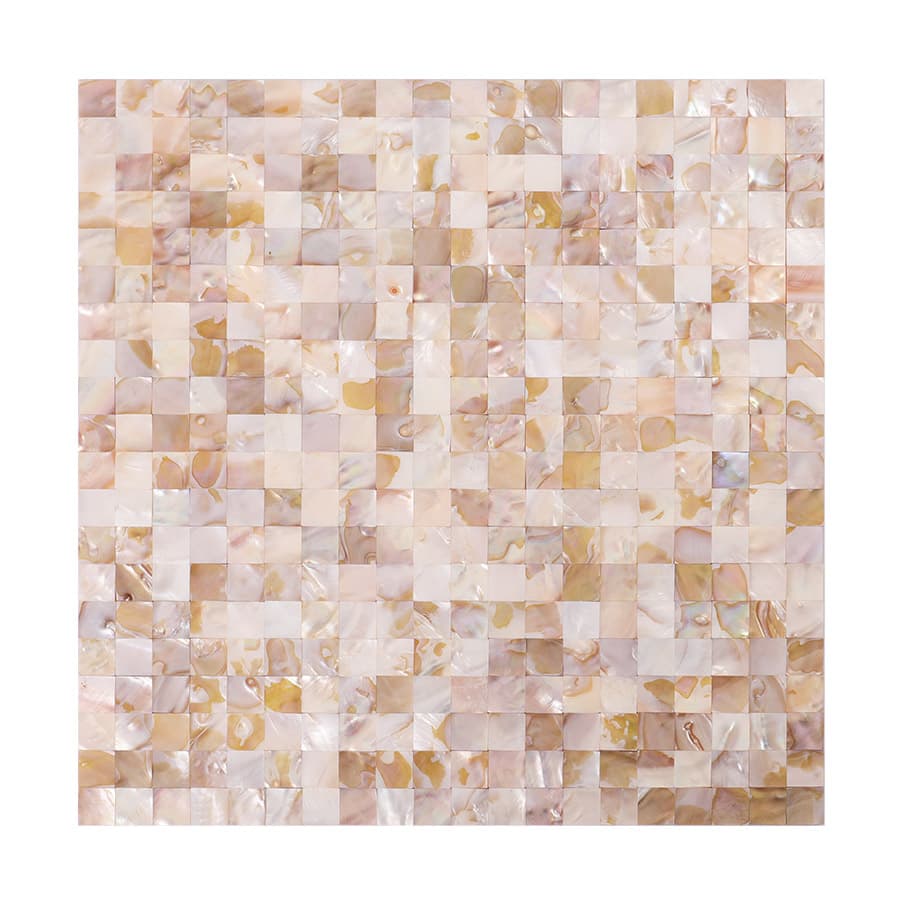 Full view of iridescent shell mosaic tile with natural shimmer and warm tones
