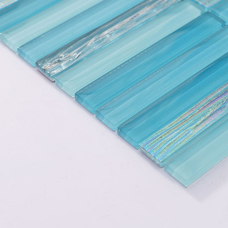 Side angle of lake blue glass mosaic wall tile