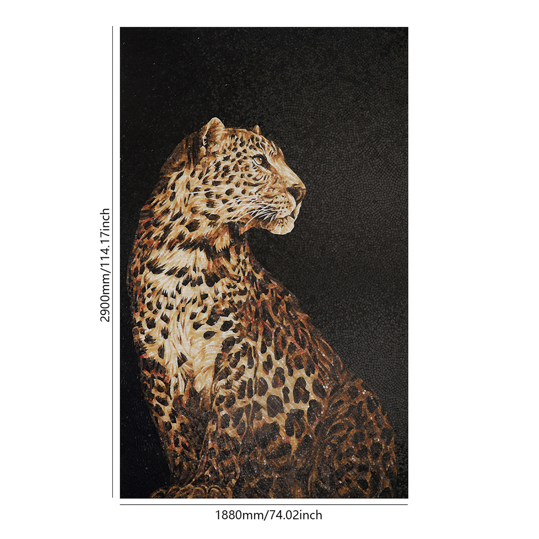 Large handmade cheetah mosaic mural with 2900mm by 1880mm size display