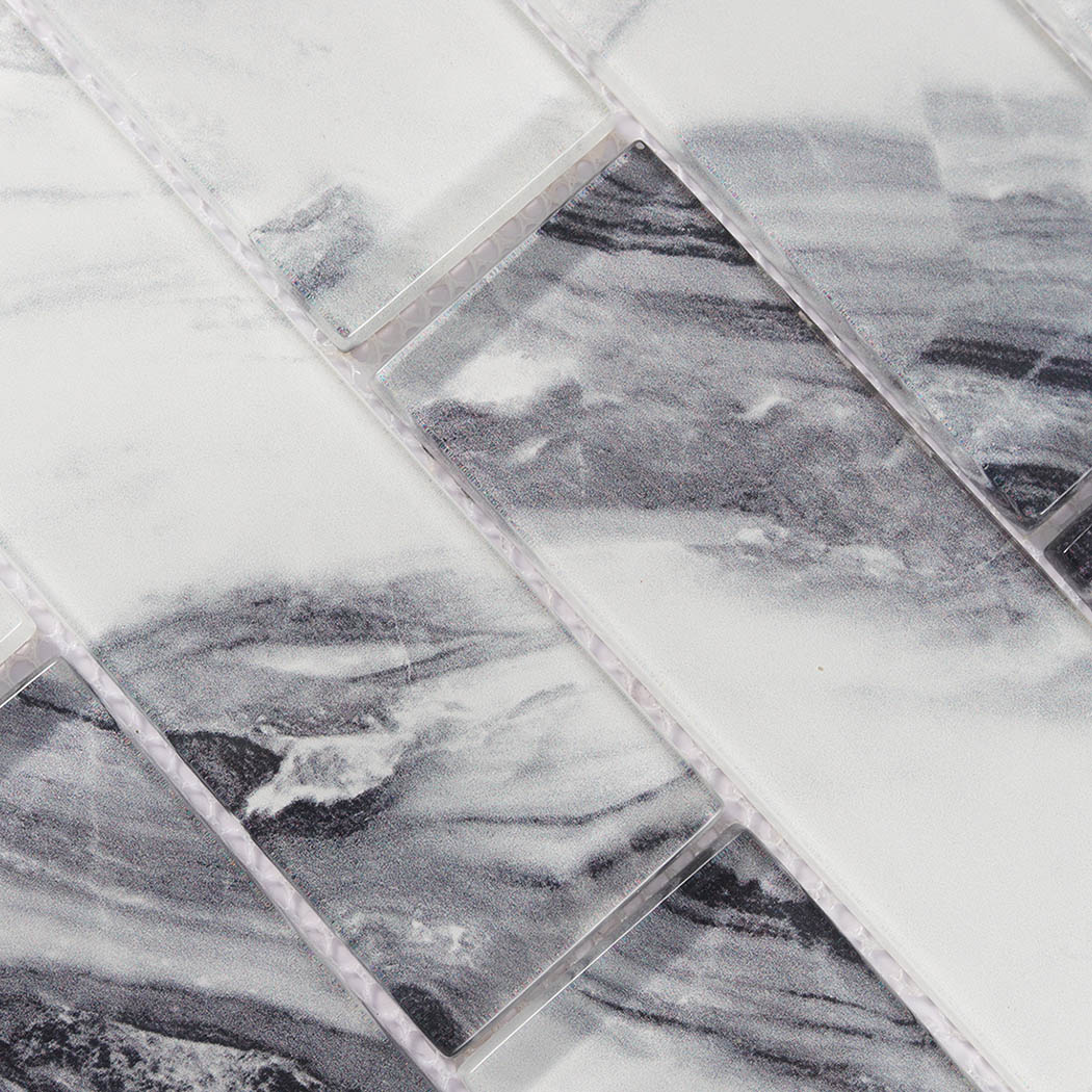Black gray marble glass subway tile surface with layered stone veins