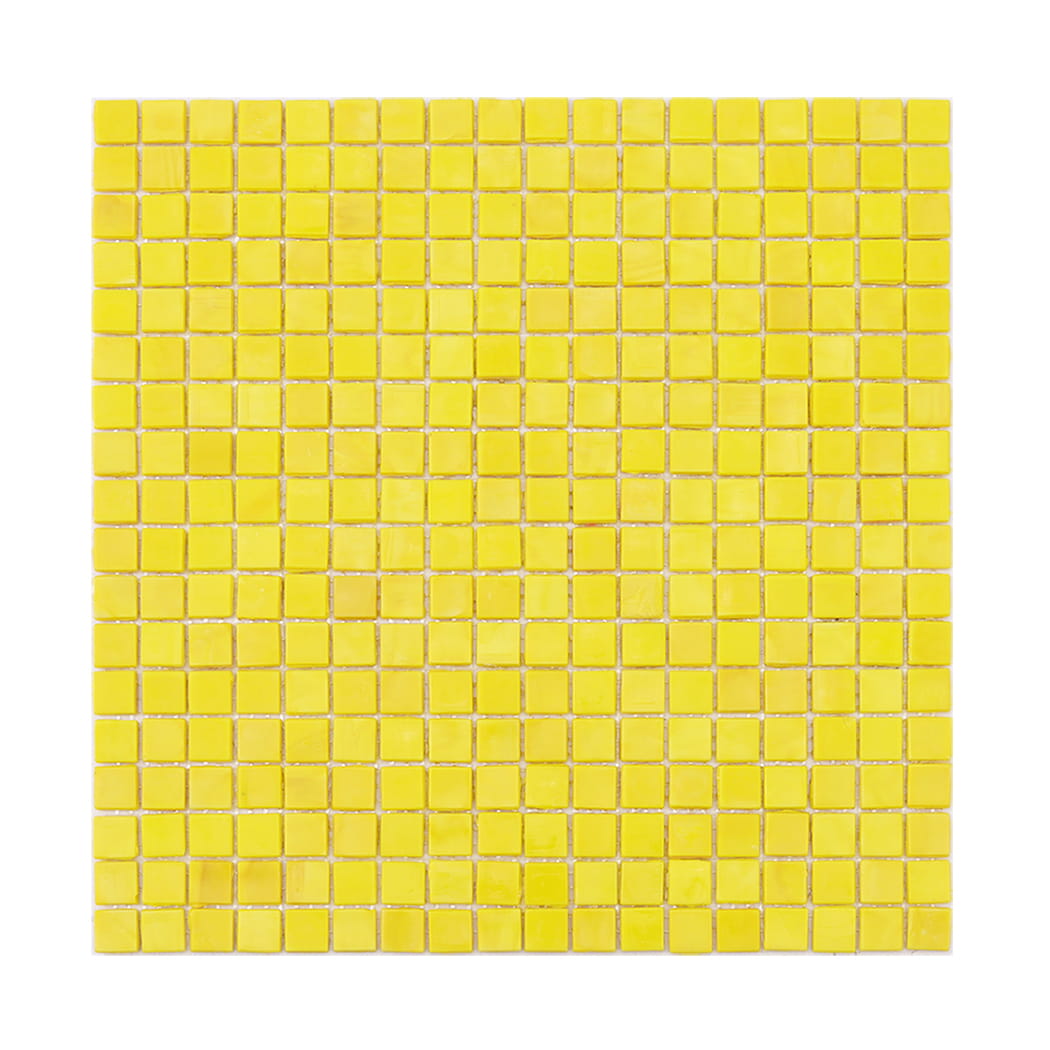 Full panel display of lemon yellow square glass mosaic tile