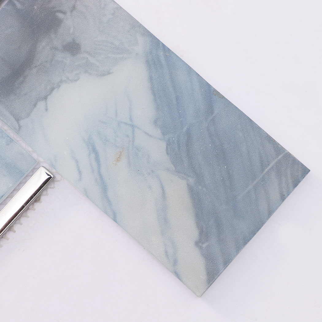 Light blue marble look glass subway mosaic tile with electroplated glass accent