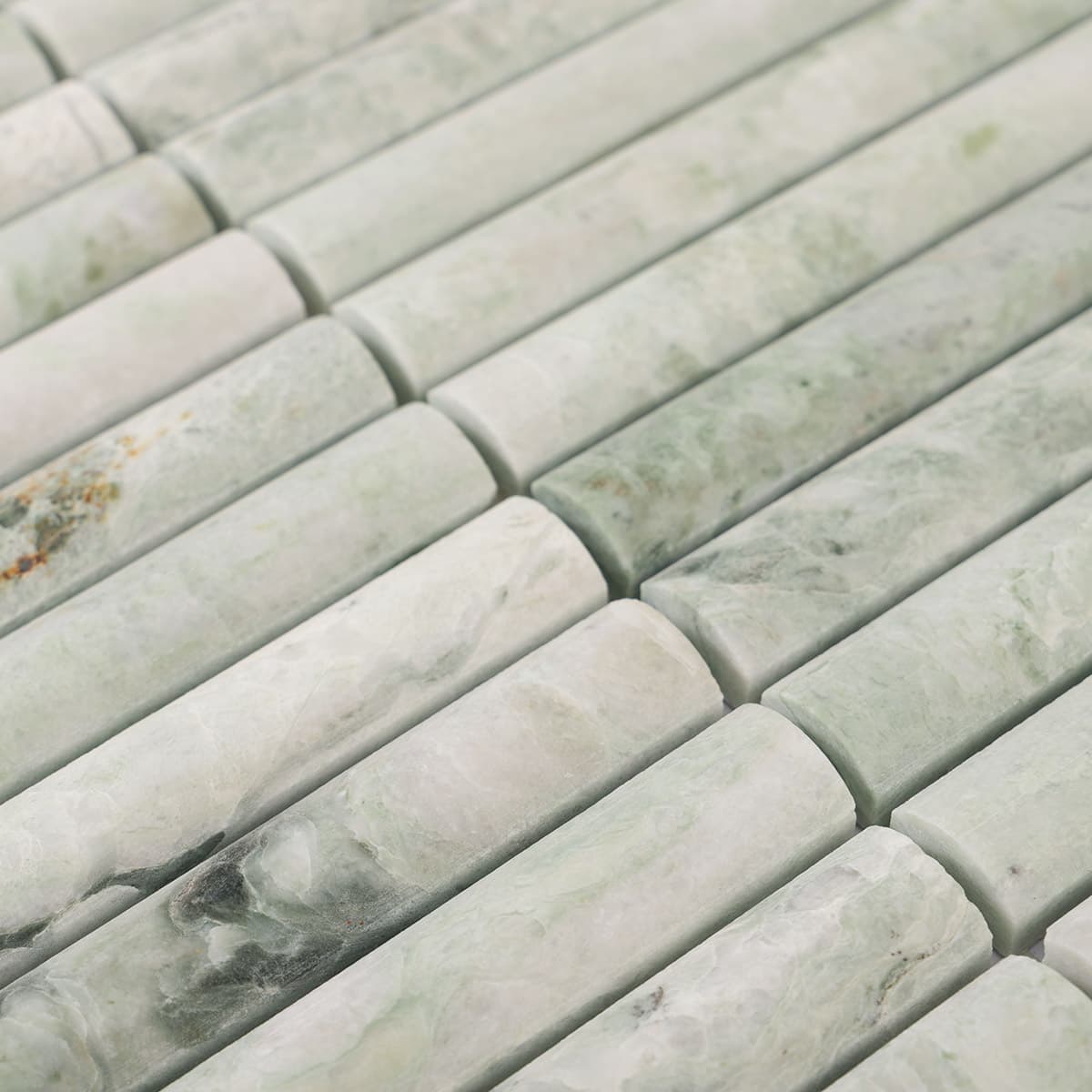 diagonal fluted green marble close up