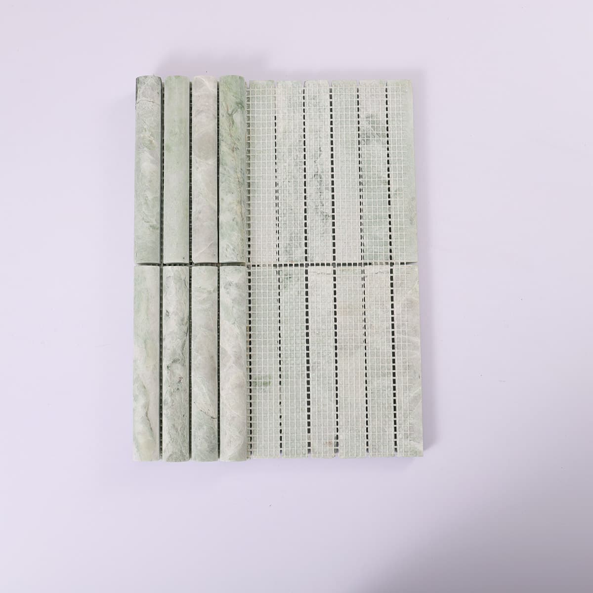 Mesh backing of light green fluted marble mosaic sheet