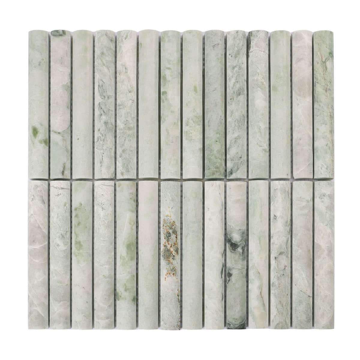 Full sheet of fluted marble mosaic in jade green tone