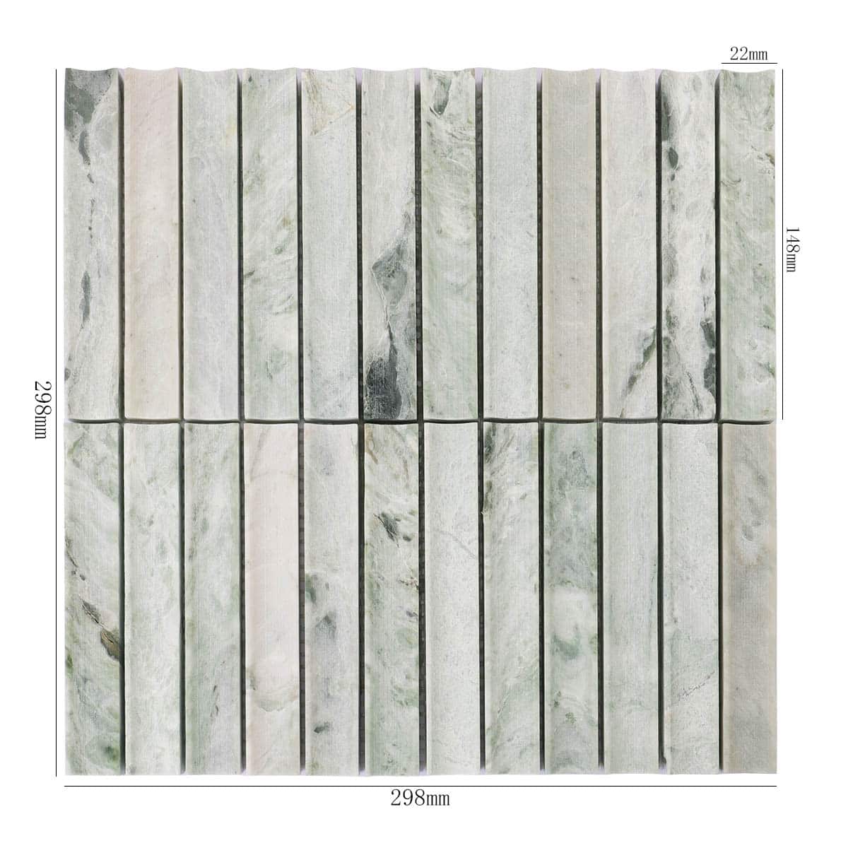 Light green fluted marble mosaic tile with size dimensions