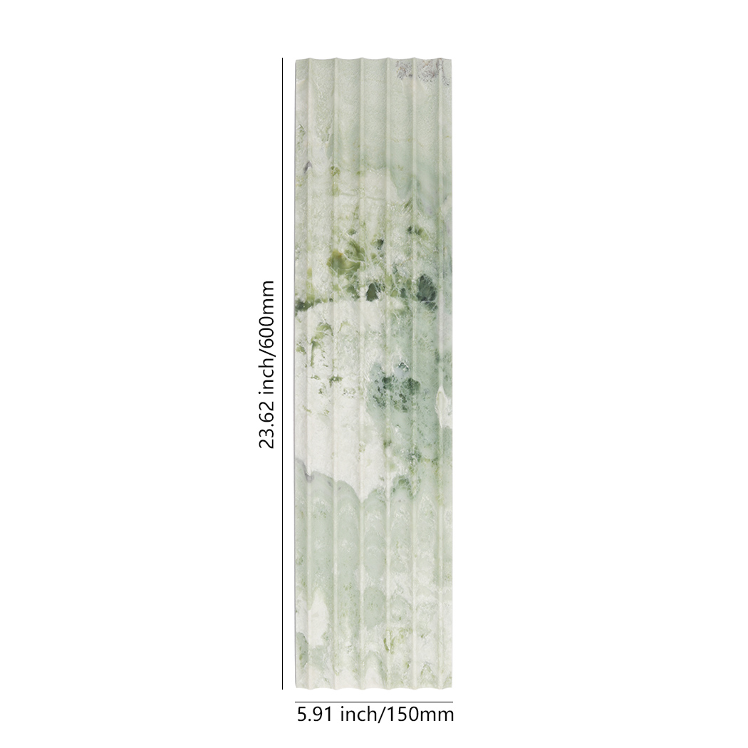 Light green marble fluted tile showing 150mm by 600mm size
