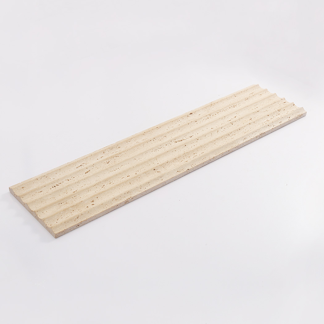 Long beige travertine fluted tile displayed on a clean white background