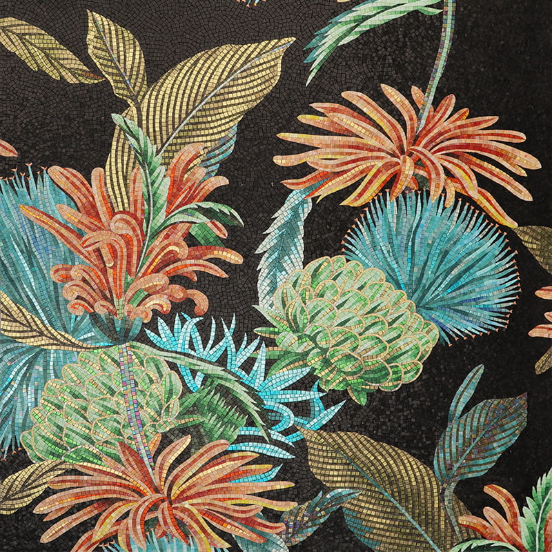 Luxury flower mosaic tiles with pineapple and palm leaf design - premium handmade square pieces