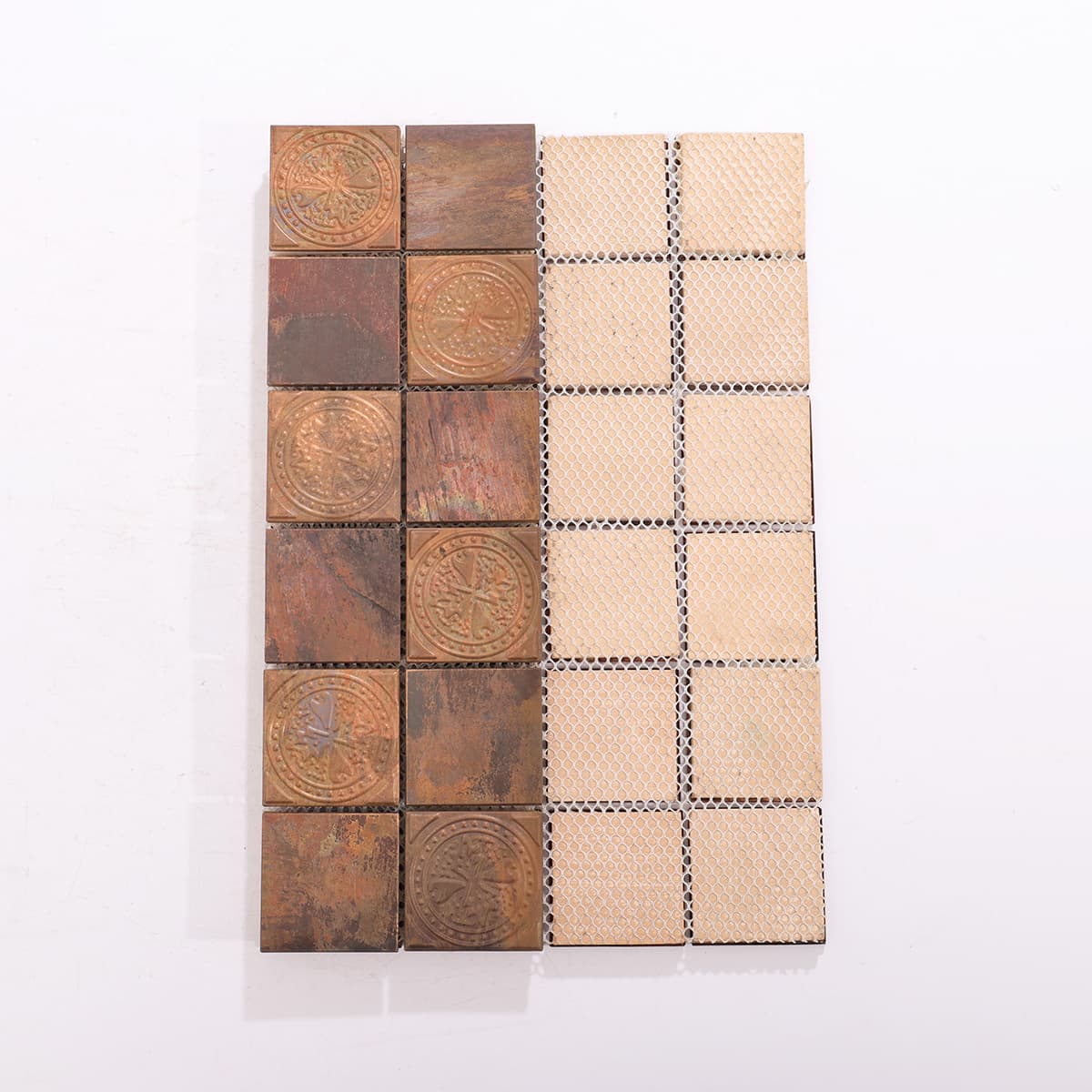 Back mesh-mounted copper mosaic tile with antique finish