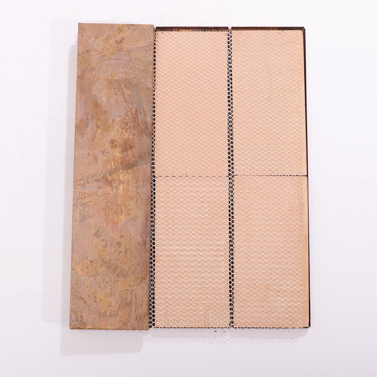 Mesh mounted copper tiles for easy installation