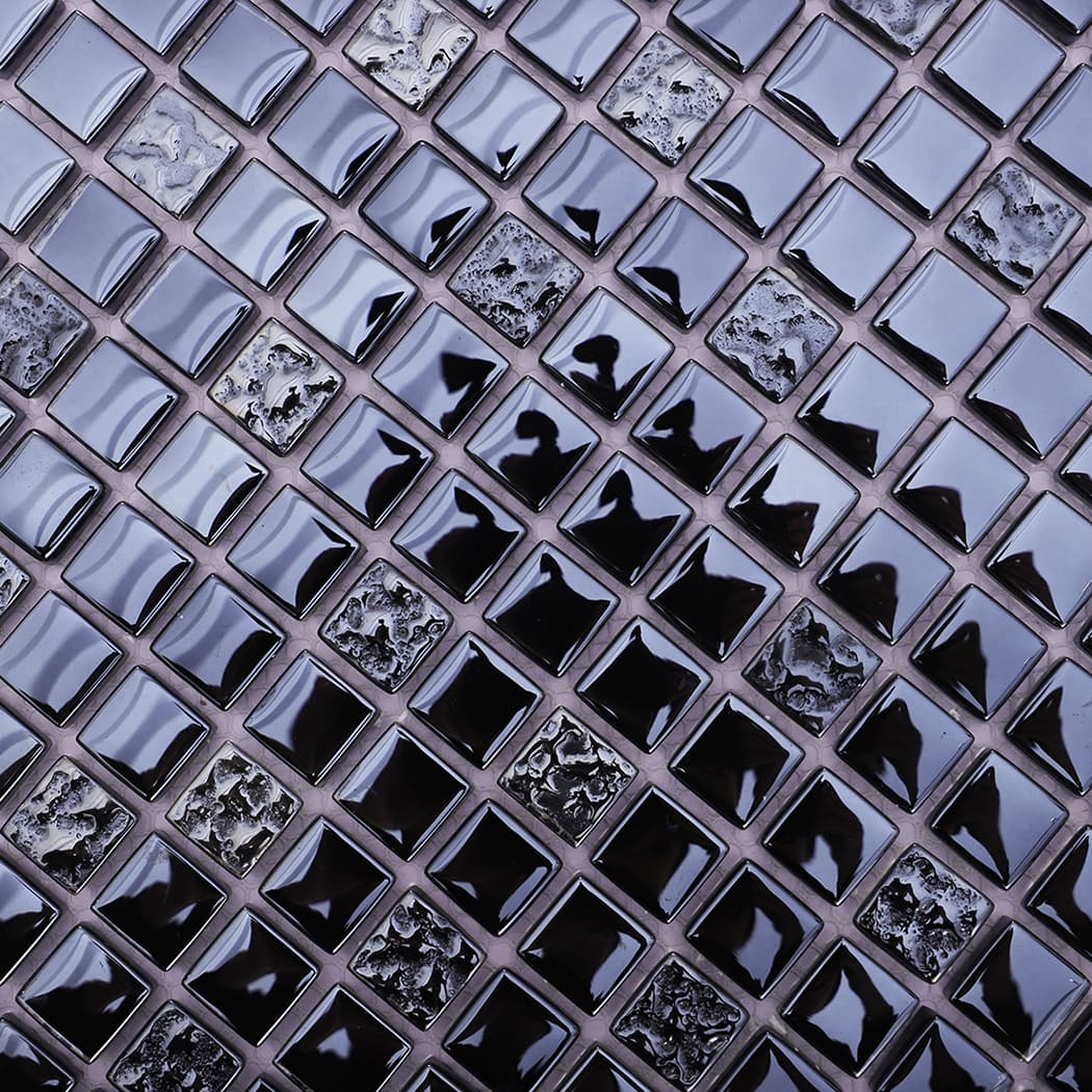 Close-up of metallic black crystal glass mosaic tile pattern