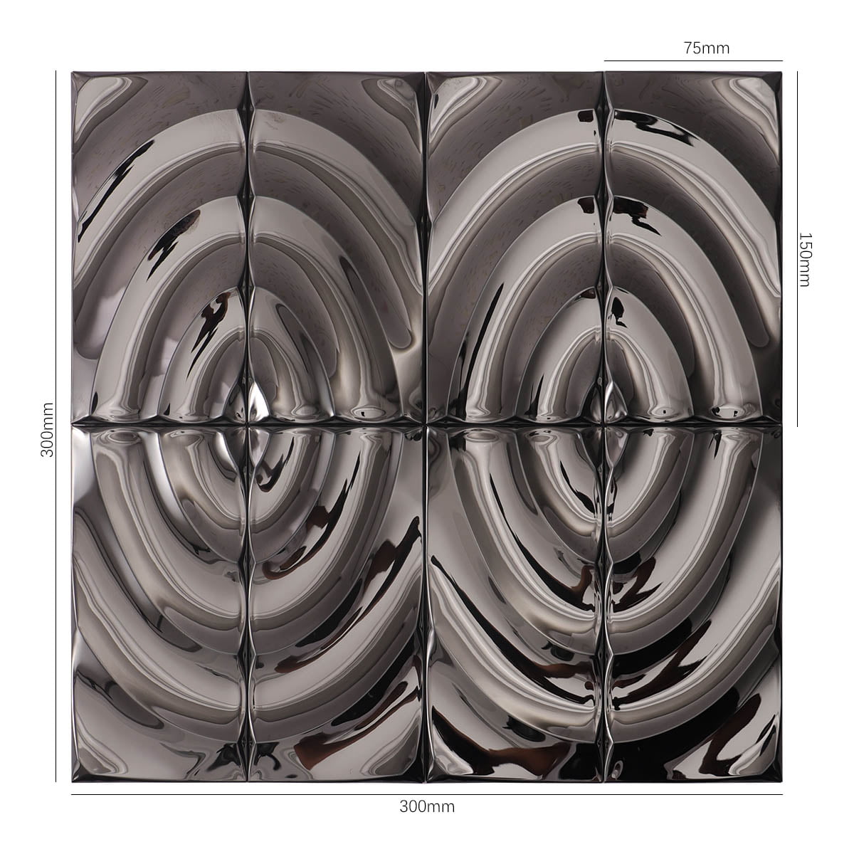 Close-up view of wavy metallic surface tiles arranged in a grid pattern