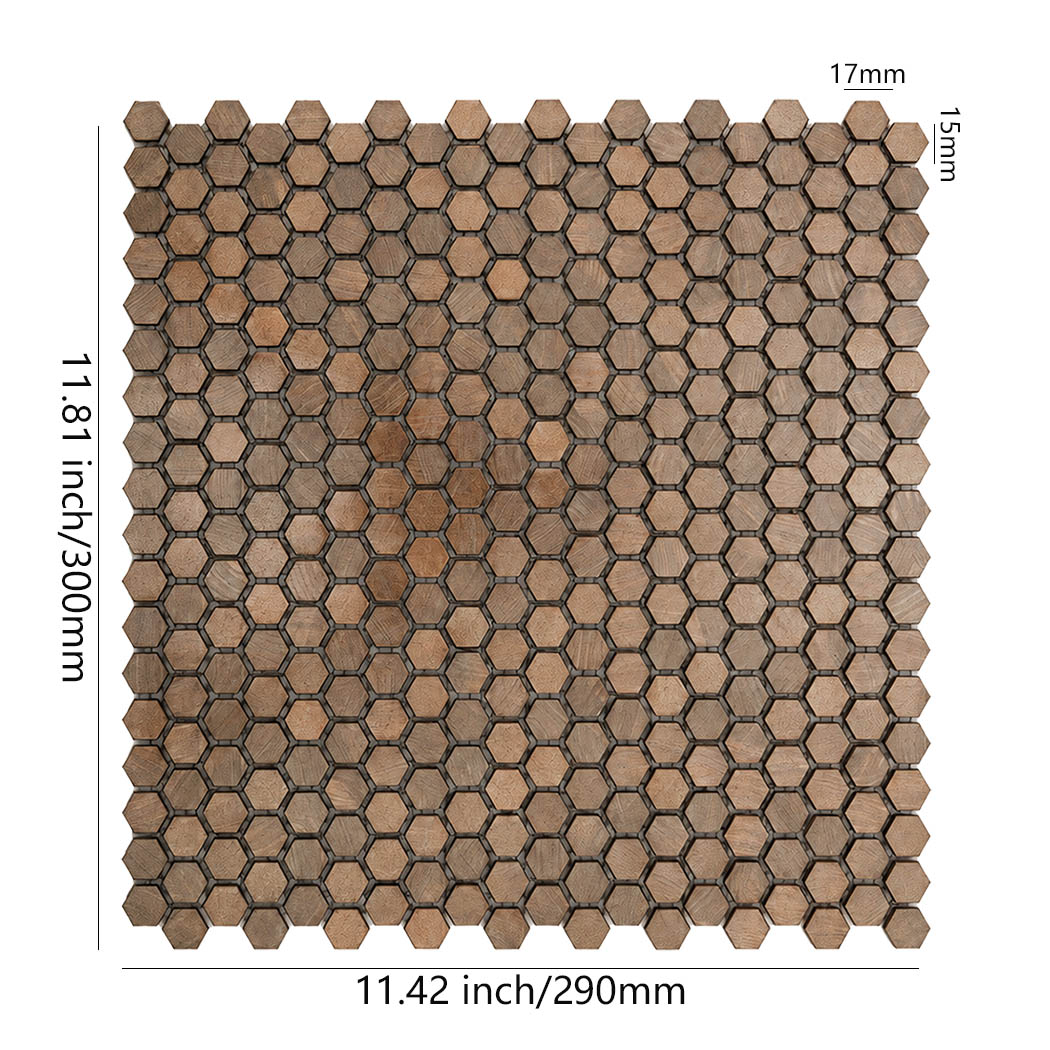 Dimension layout for mini antiqued copper hexagon aluminum tile sheet