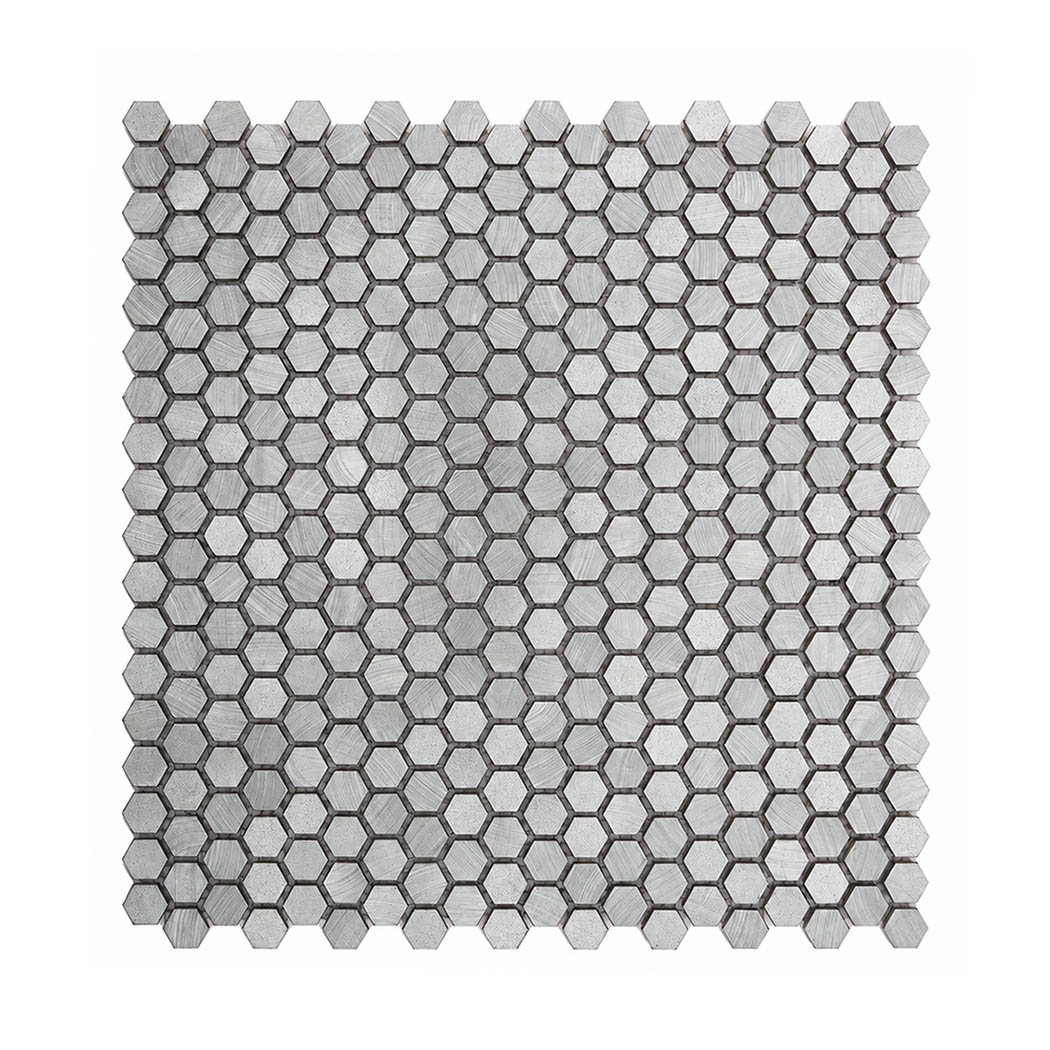 Full top down perspective of brushed silver metallic hexagon tile