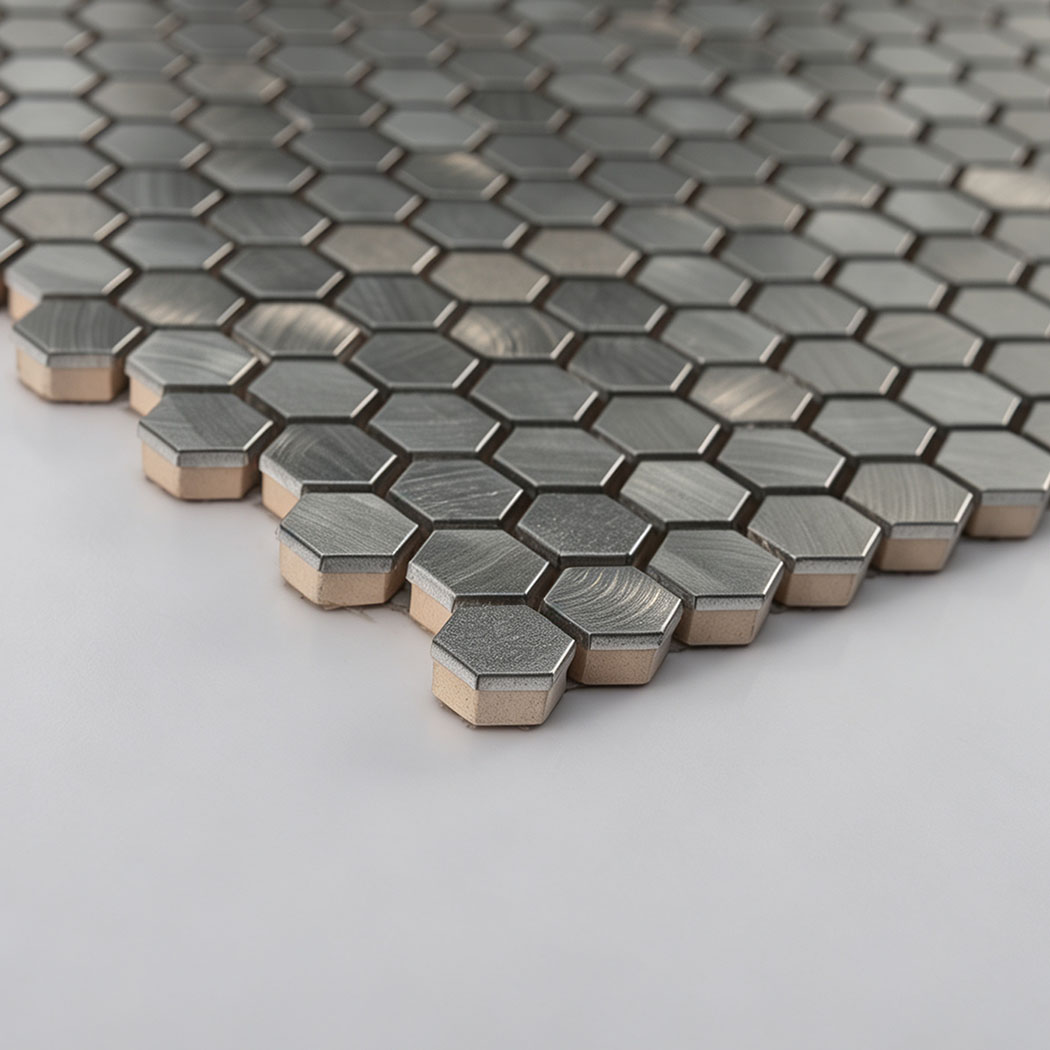 Side profile showing chip height and layer structure of silver tile