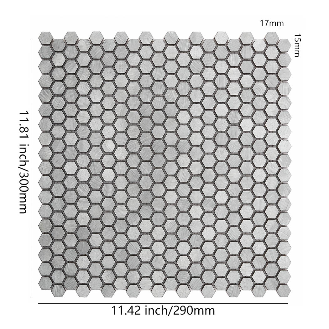 Detailed measurement guide for mini silver hexagon tile sheet
