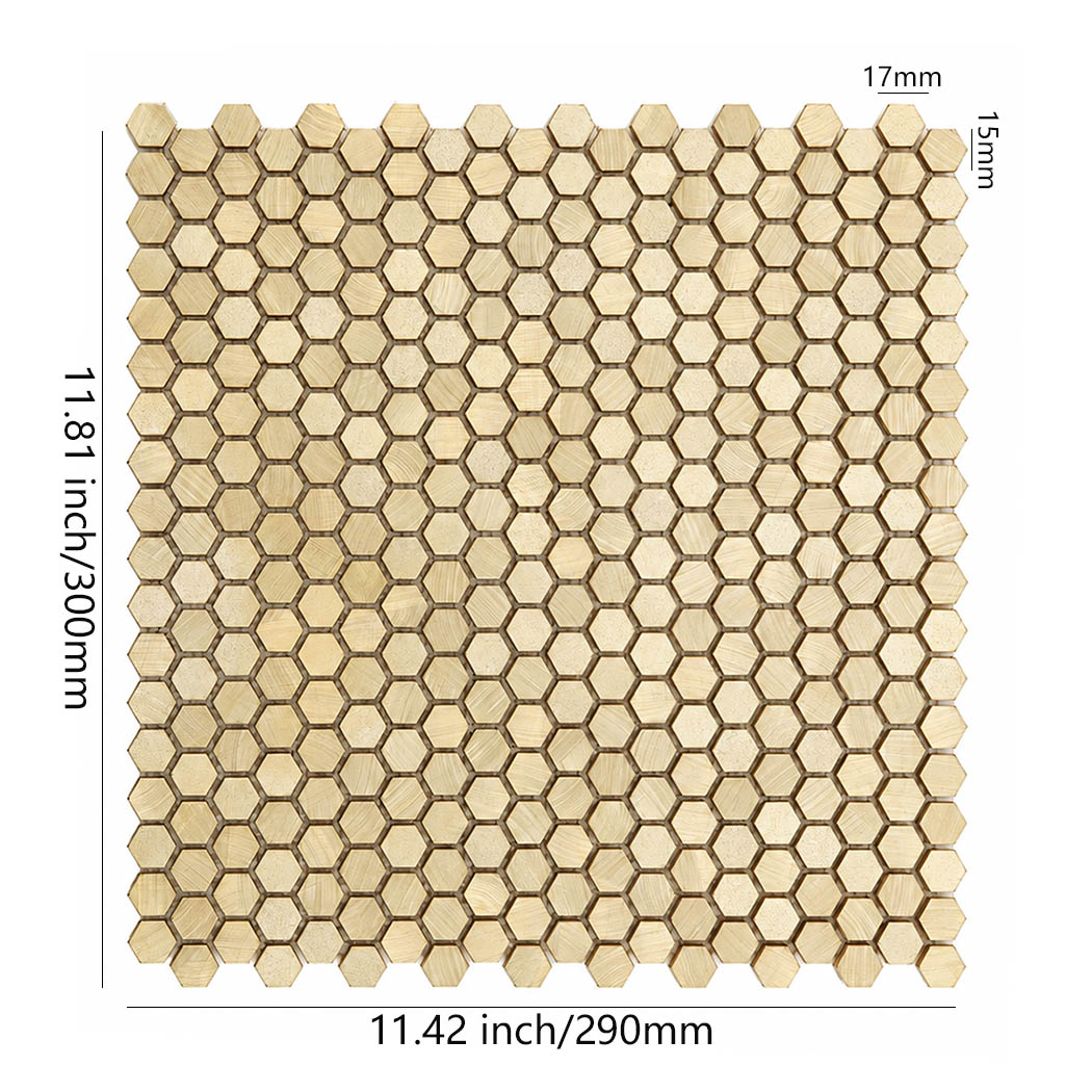Technical specification diagram for mini gold hexagon aluminum wall tile