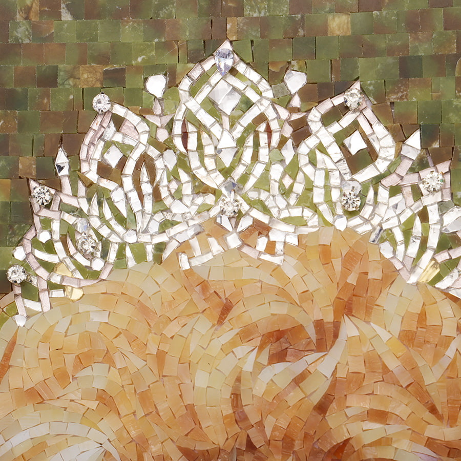 Regal Poodle Mosaic Tile Portrait with Pearl Necklace and Crown