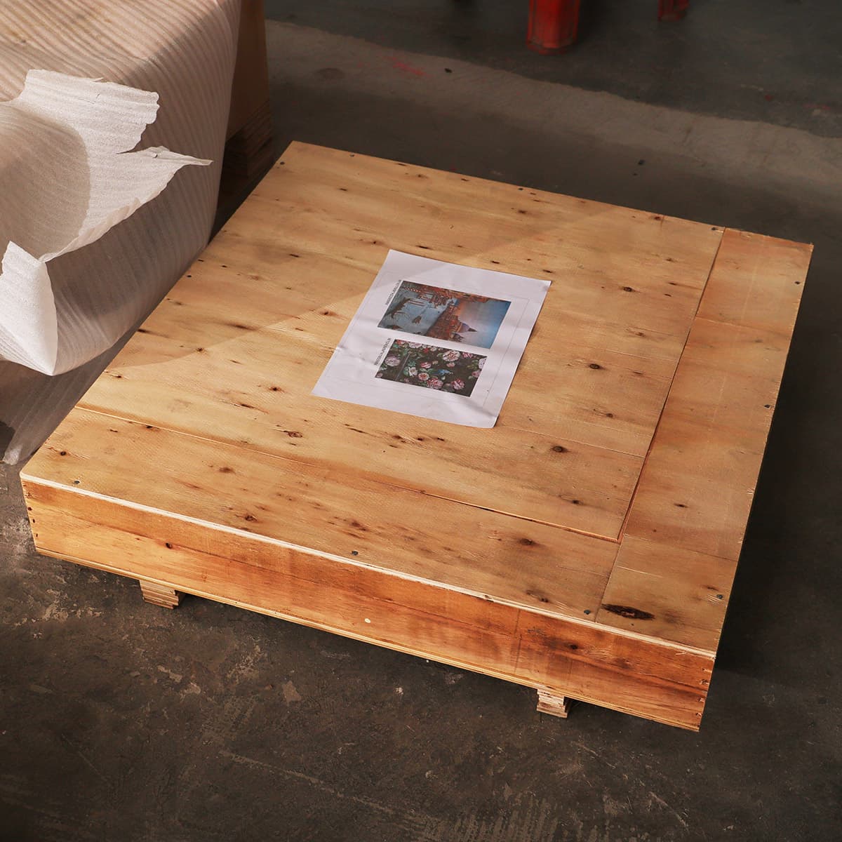 Wooden crate packaging for large handmade mosaic wall mural