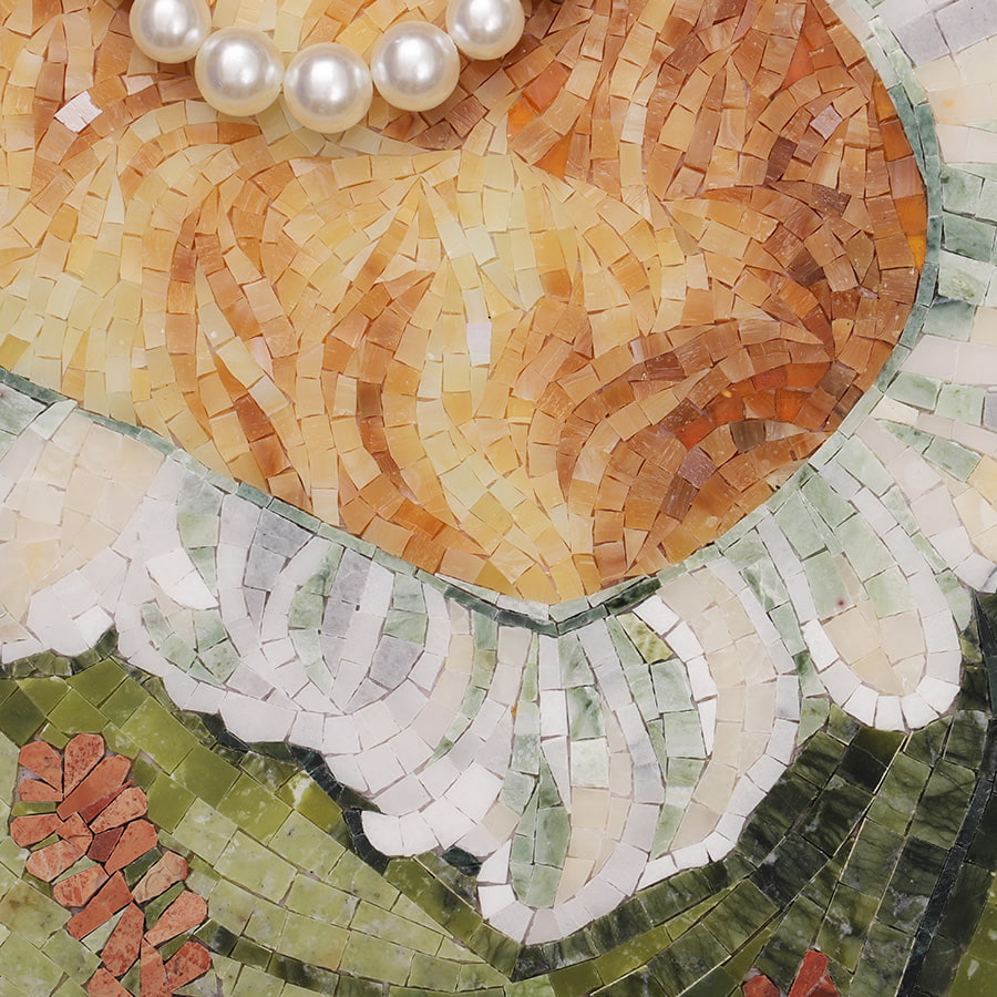 Regal Poodle Mosaic Tile Portrait with Pearl Necklace and Crown