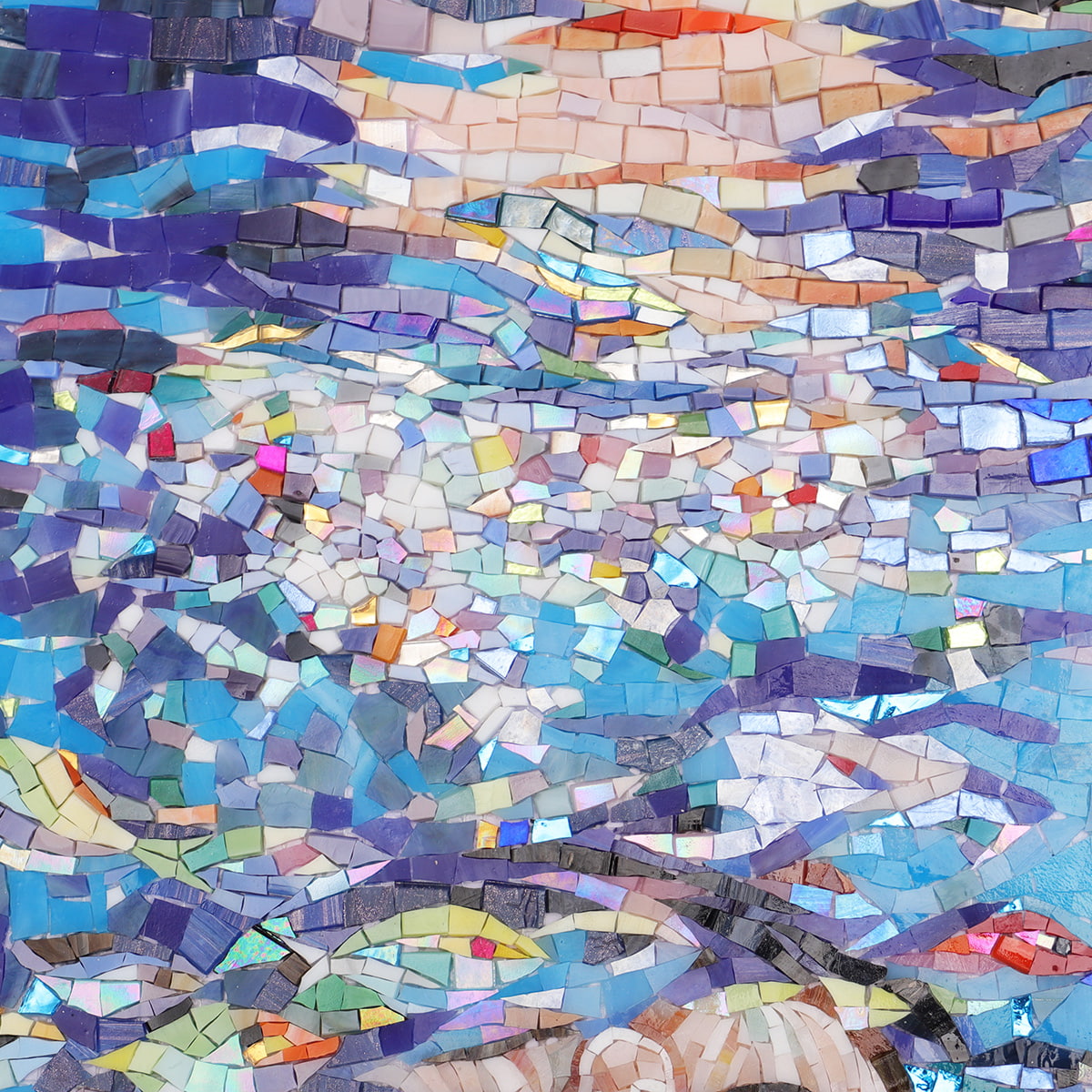 Iridescent surface and colorful water reflections