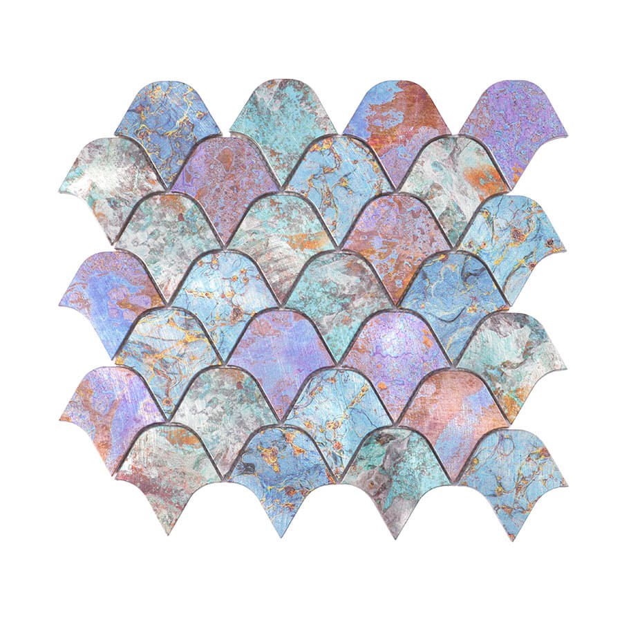 Front view of multicolor large fish scale aluminum mosaic wall tiles