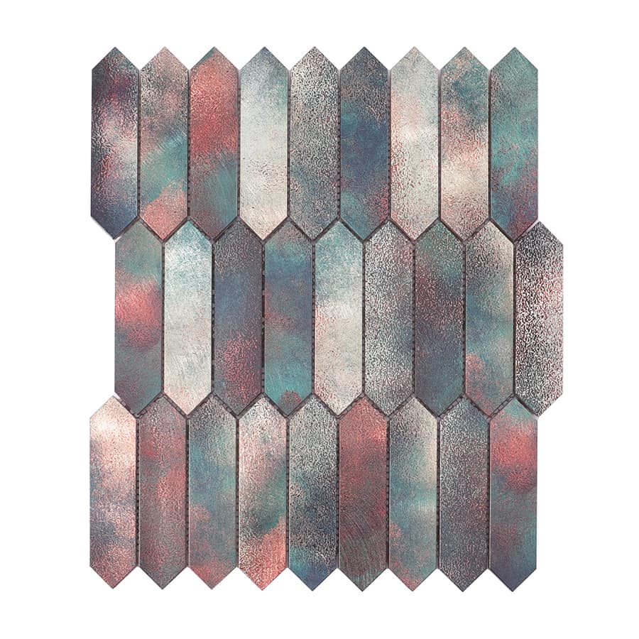 Front view of multicolor picket aluminum mosaic metal tile sheet