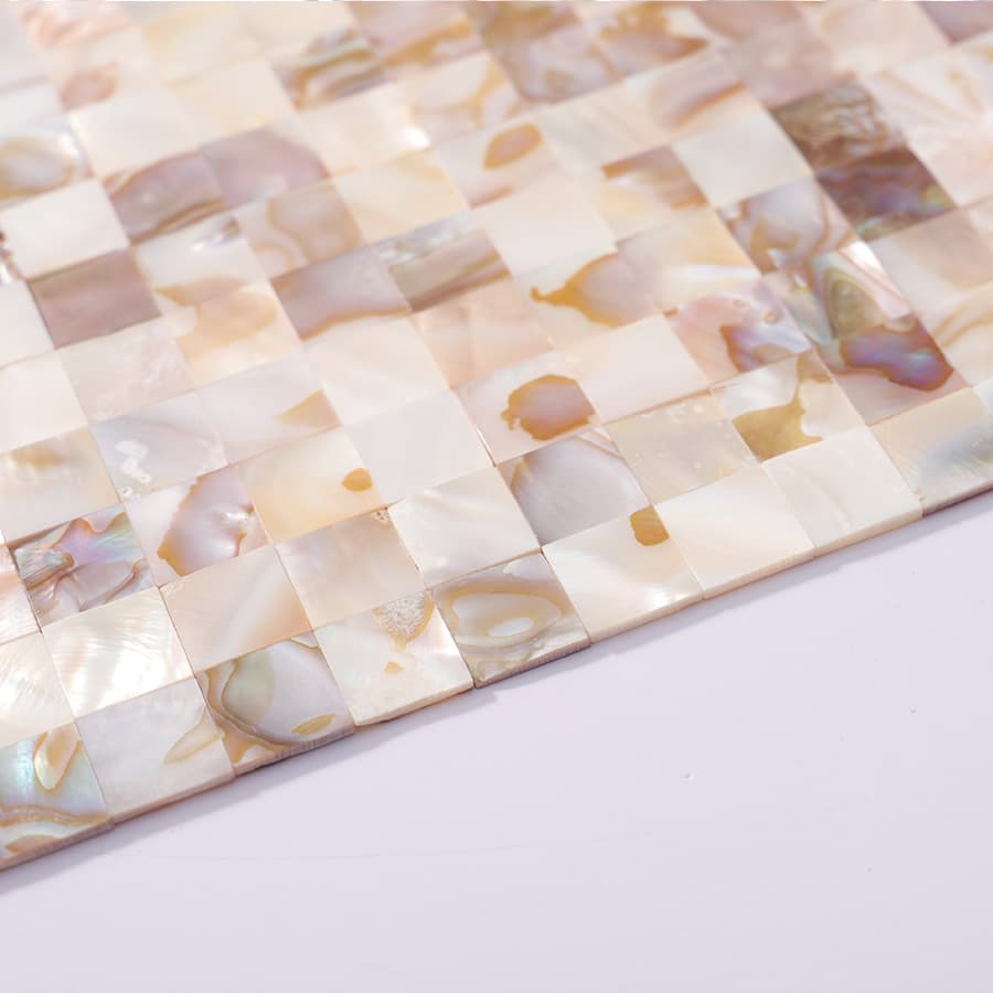  Close-up of the edge of multicolor shell mosaic sheet