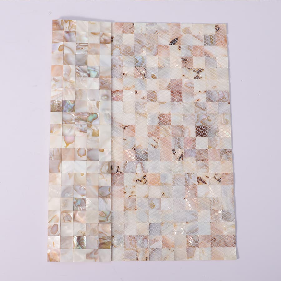  Front and mesh backing of multicolor shell mosaic tile