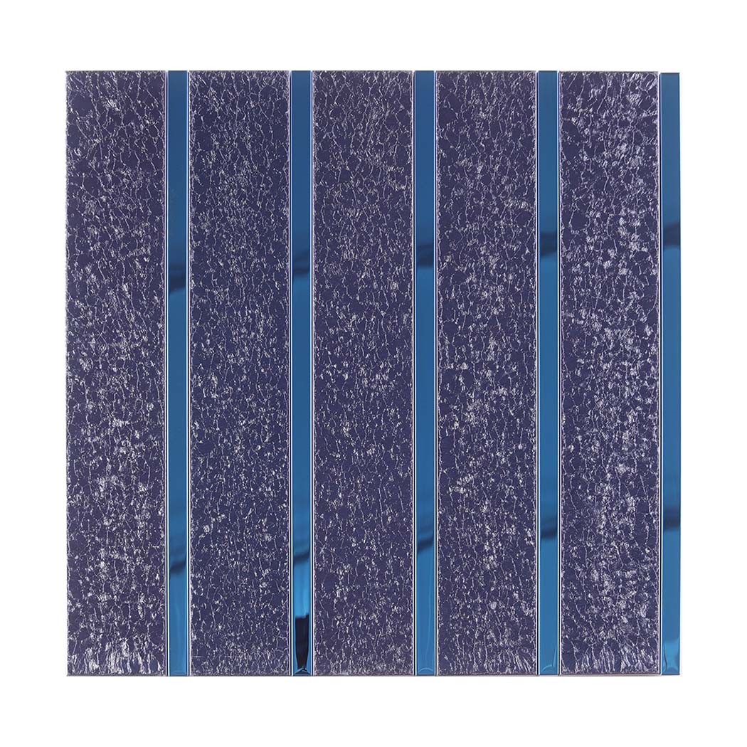 Navy blue glitter and glossy linear mosaic tile strips on a white background