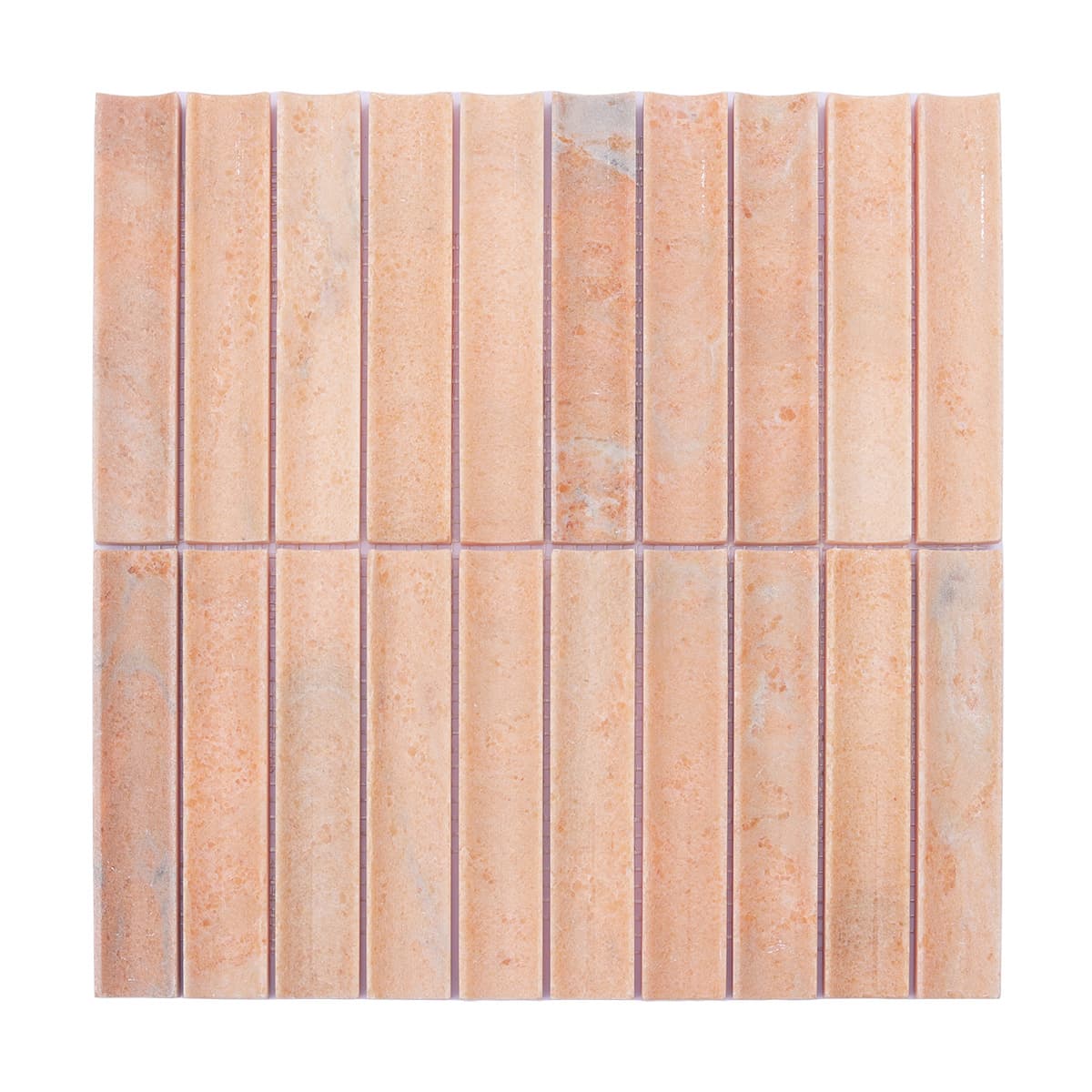 Full sheet of orange fluted marble mosaic tiles
