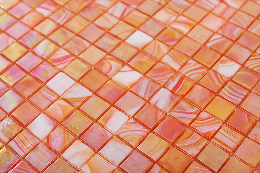 Mixed citrus tone glass tiles with swirl effect and vivid color blend