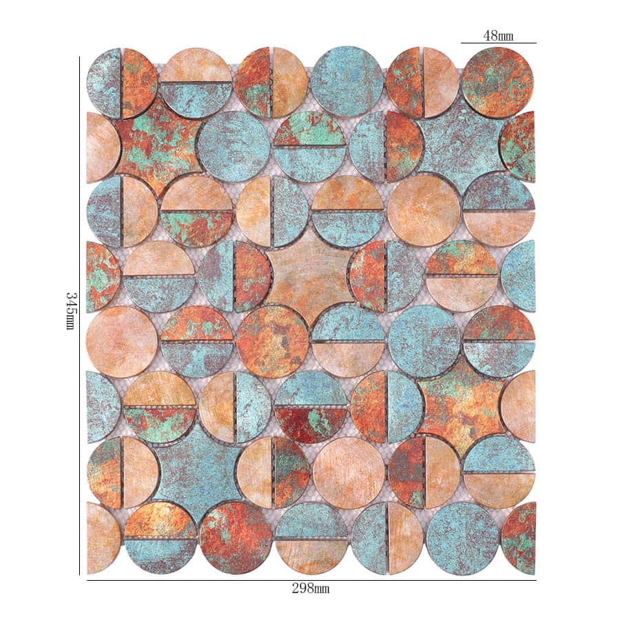 Full sheet of oxidized copper finish penny round aluminum mosaic tile