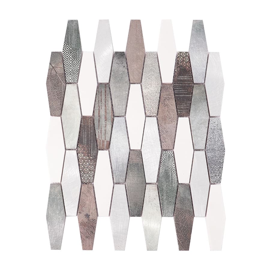 Front view of mixed texture aluminum diamond mosaic sheet