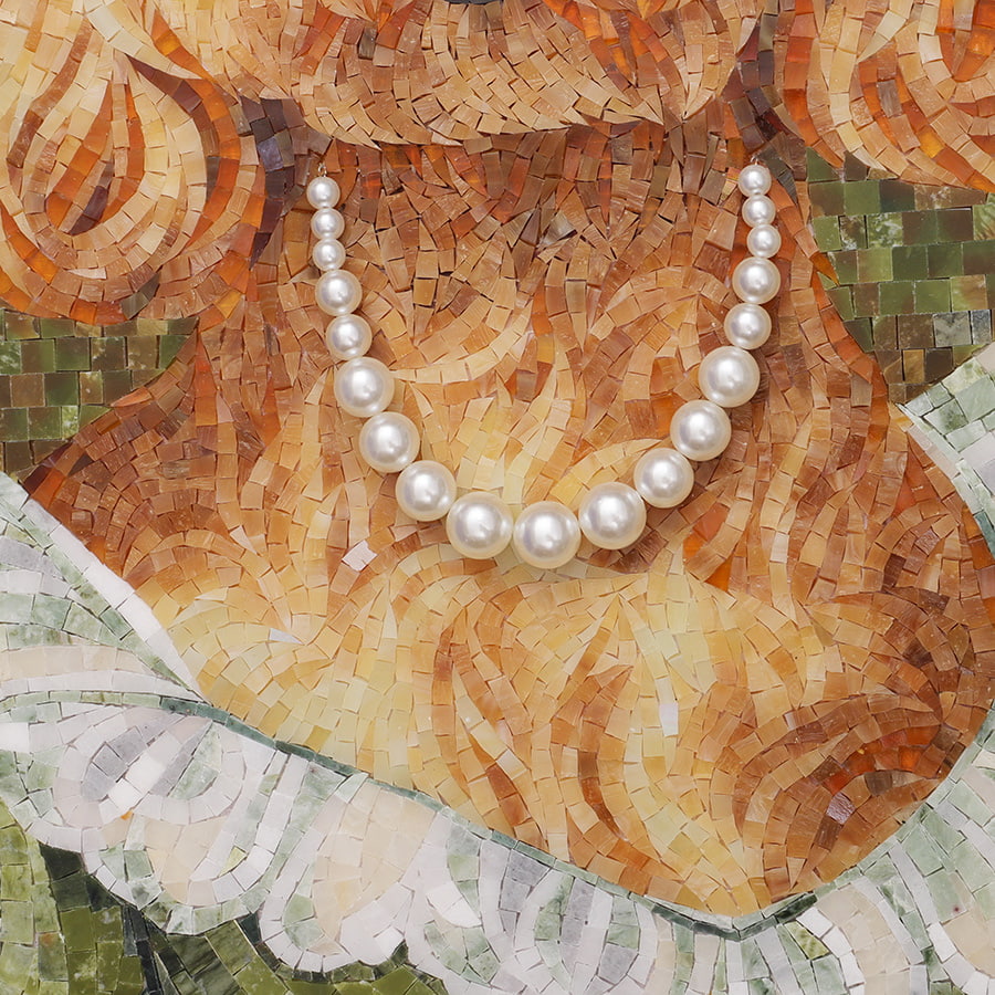 Regal Poodle Mosaic Tile Portrait with Pearl Necklace and Crown