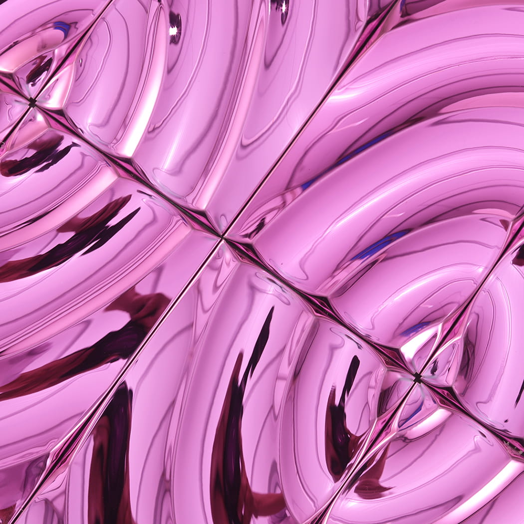 Close up of pink glossy ripple pattern mosaic tile surface