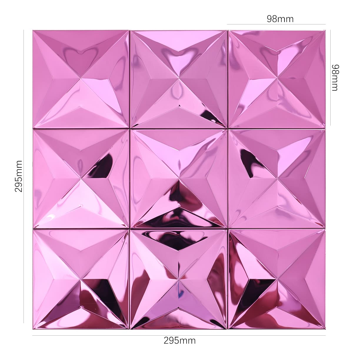 Pink mirror 3D stainless steel tile sheet with size marks