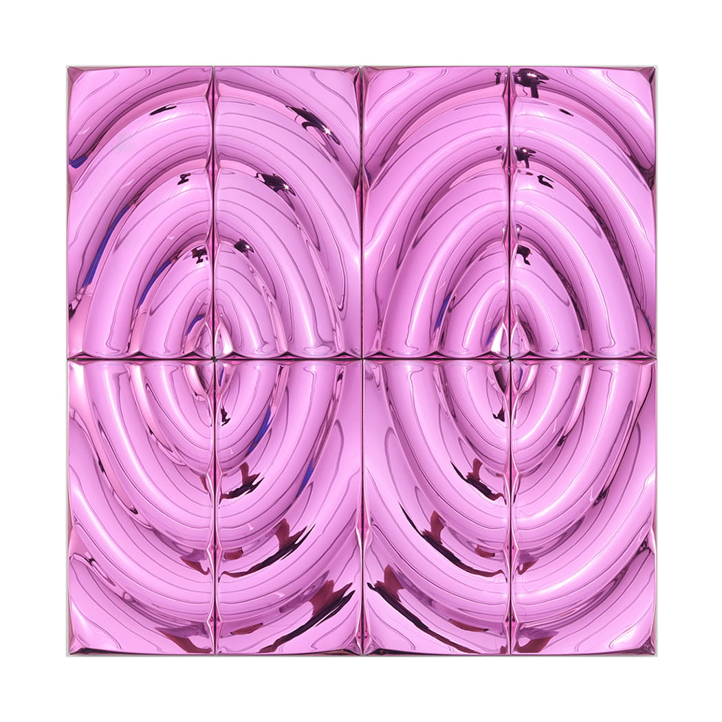 Full sheet of pink reflective ripple mosaic tile