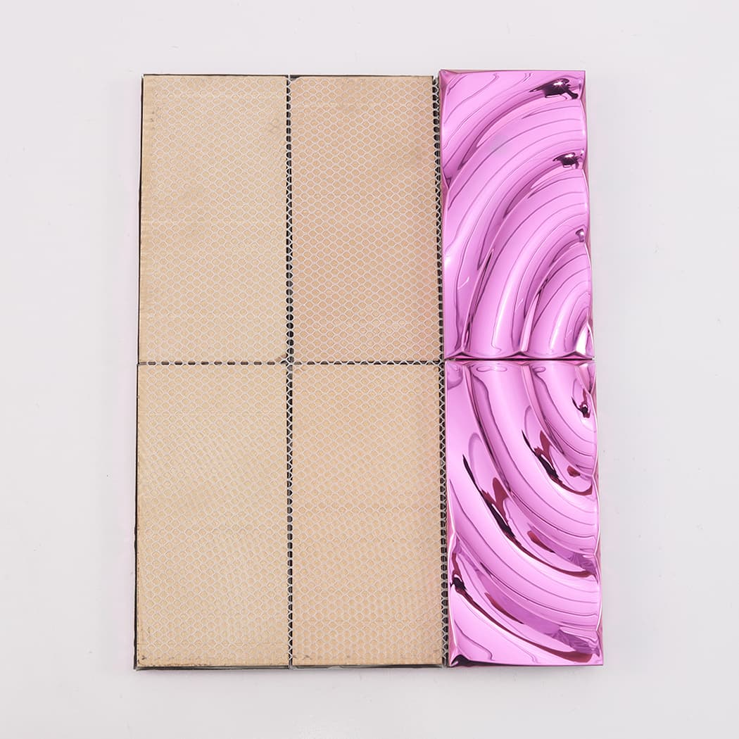 Back mesh view of pink ripple mosaic tile sheet